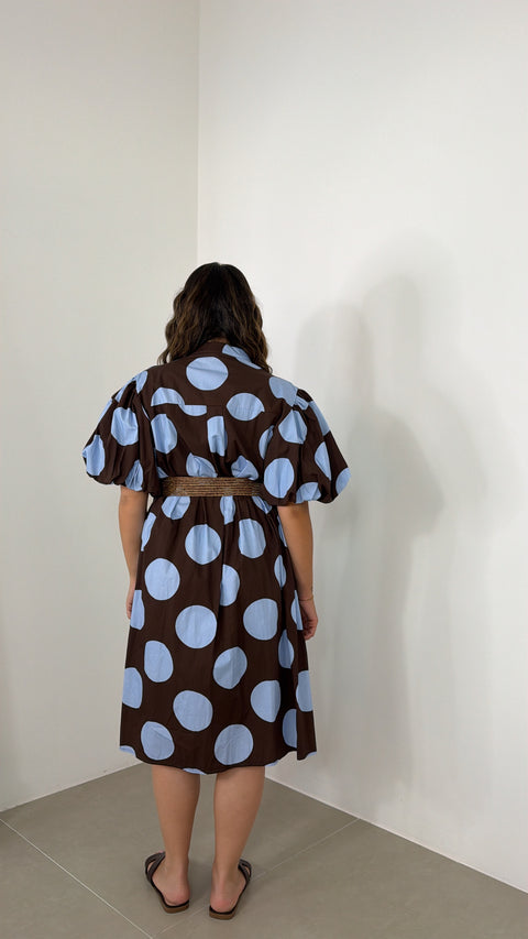 DRESS POIS CON MANICA BALLON MARRONE