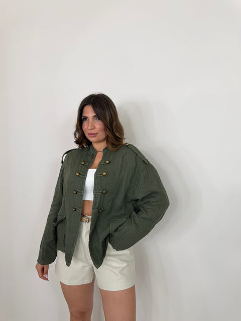 GIACCA IN LINO VERDE CON ALAMARO