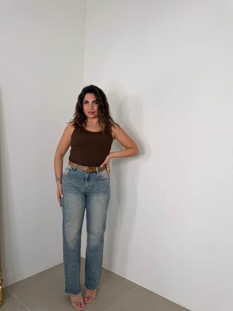 JEANS CON CINTURA DENIM SABBIATO