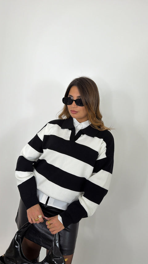 PULLOVER POLO CON RIGHE NERO