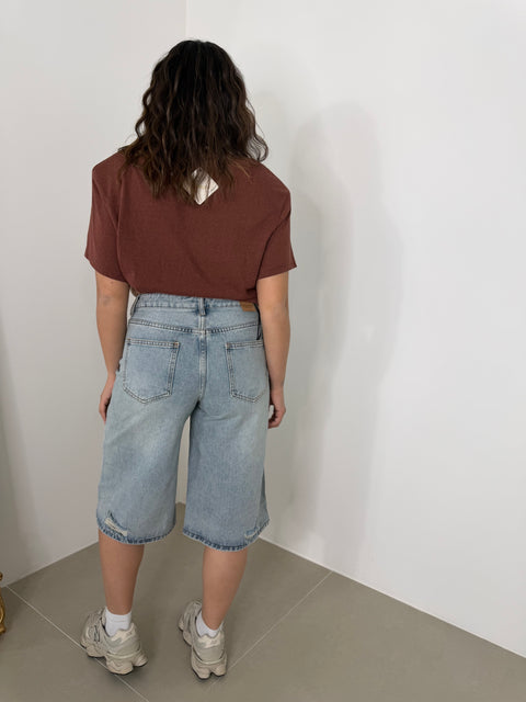 BERMUDA IN DENIM CON STRAPPI