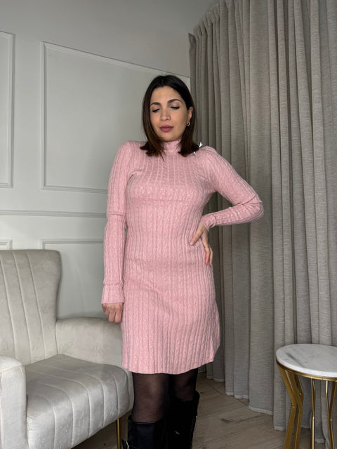 DRESS IN LANA CON TRECCINE ROSA