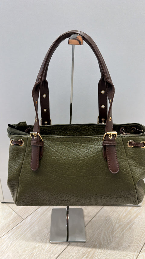 BAG IN ECOPEL MARTELLATA BICOLORE VERDE/MARRONE