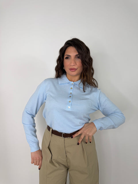 PULLOVER VIOLA TINTA UNITA CELESTE