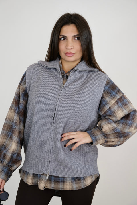 GILET CON ZIP GRIGIO