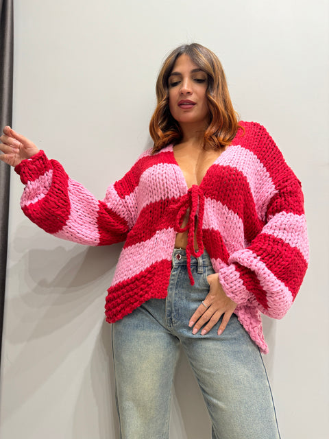 CARDIGAN RIGHE FUCSIA