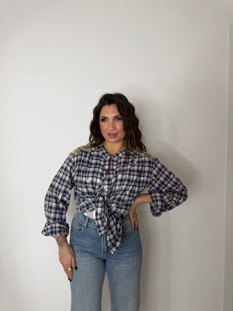 CAMICIA CON CUORICINI RICAMATI BLU