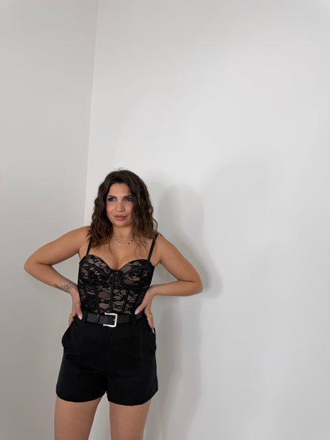 CORPETTO IN PIZZO NERO/NUDE