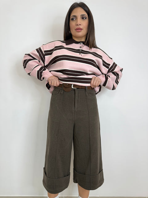 BERMUDA LUNGO CON PIEGA MARRONE