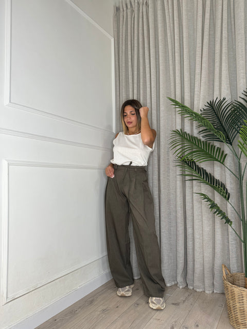 PANTALONE CON PINCES E FUSCIACCA COFFEE