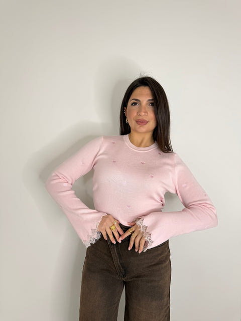 MAGLIA CON MANICA AMPIA E CUORI