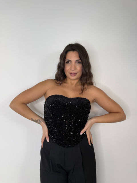 TOP IN PAILLETTIES NERO