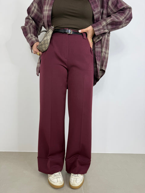 PANTALONE EFFETTO PIEGONE BORDEAUX