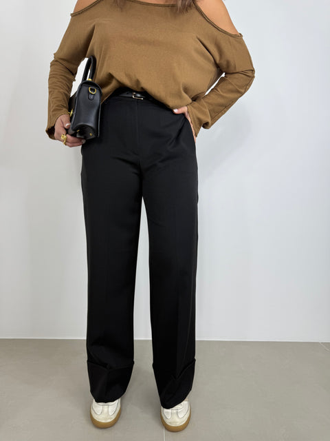 PANTALONE EFFETTO PIEGONE NERO