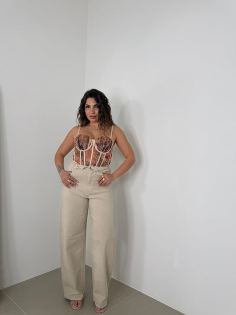 JEANS CON RISVOLTO PANNA