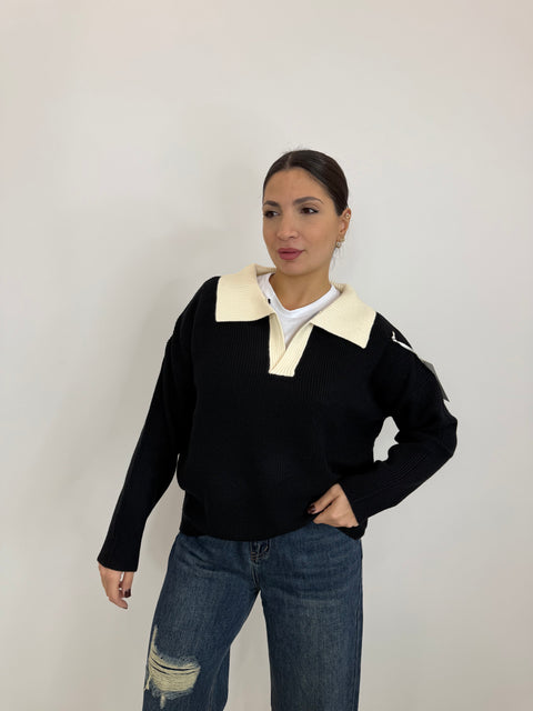 PULLOVER POLO TINTA UNITA NERO