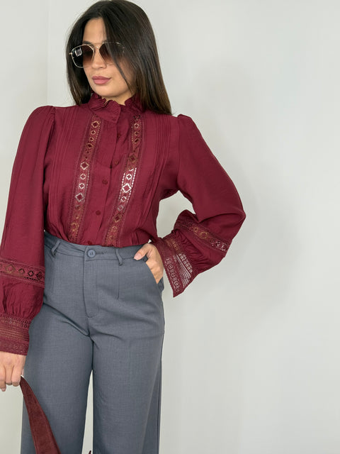 CAMICIA CON TRAFORI BORDEAUX