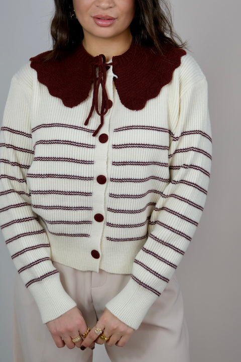 CARDIGAN CON COLLETTO PETER PAN RIMOVIBILE PANNA