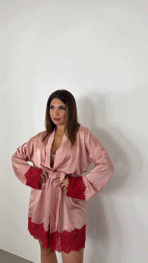 KIMONO IN SATIN ROSA