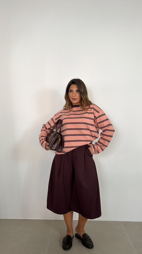 MAGLIA RIGHE ROSA/BORDEAUX