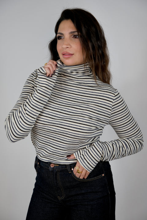 MAGLIA RIGHE CALDO COTONE BIANC