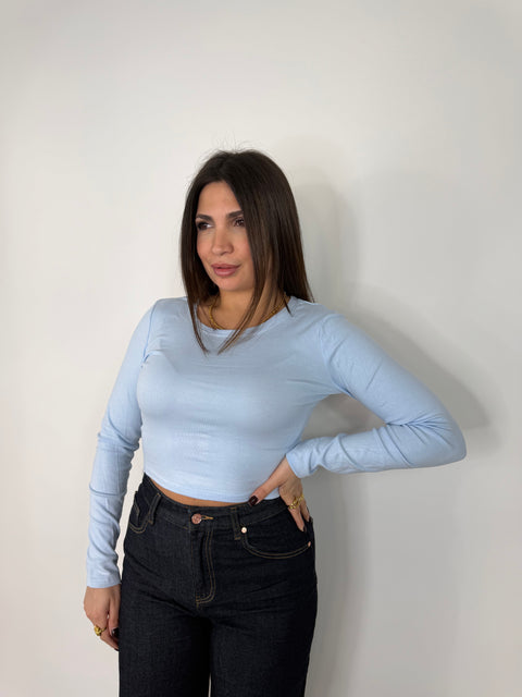 MAGLIA CROP CELESTE