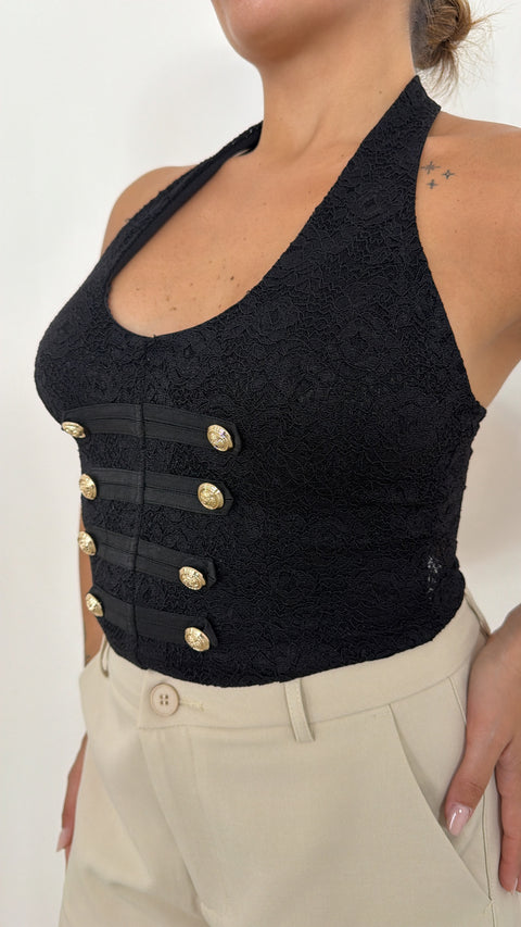 TOP HALTER CON MACRAME NERO