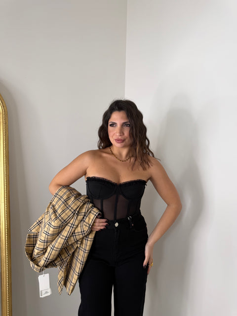 CORSETTO CON TRASPARENZE NERO