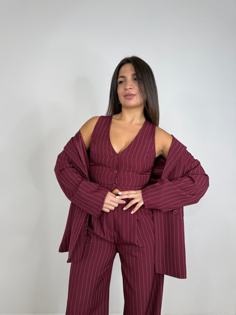 TAILLEUR TRE PEZZI GESSATO BORDEAUX