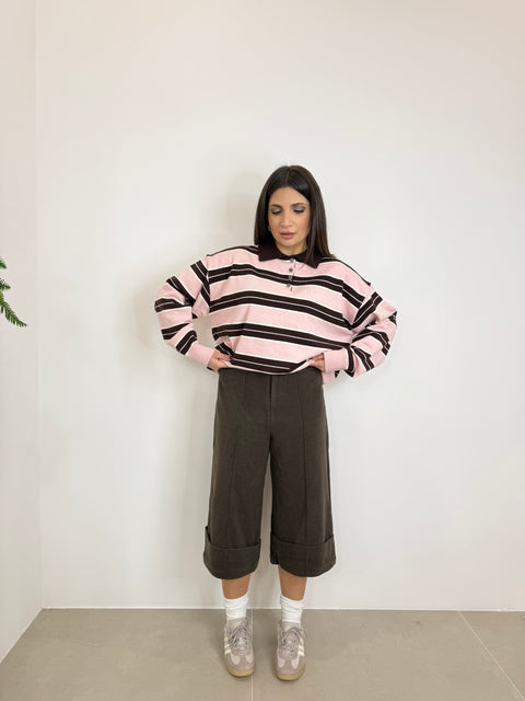 BERMUDA LUNGO CON PIEGA MARRONE