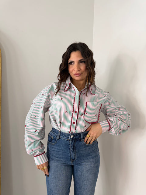 CAMICIA CHERRY RIGHE ROSA/VERDE MENTA