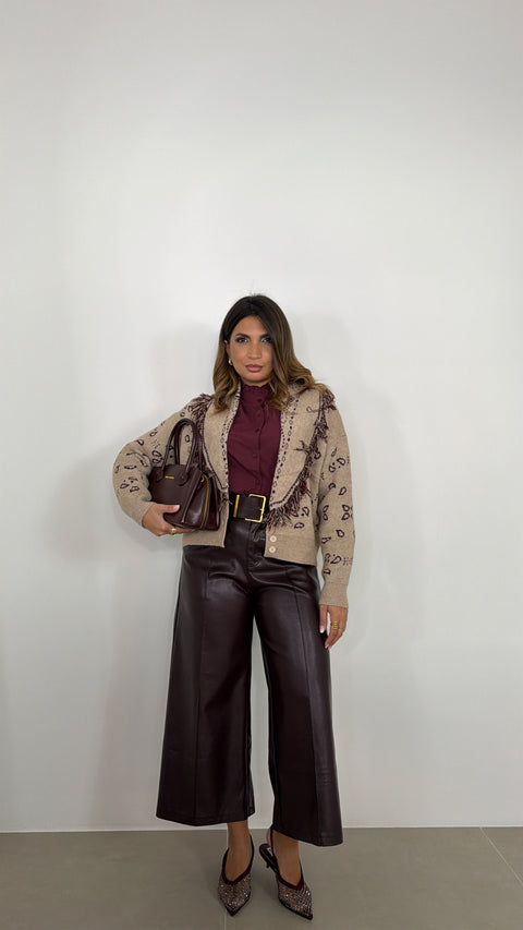 PANTALONE IN ECOPEL 3/4 BORDEAUX