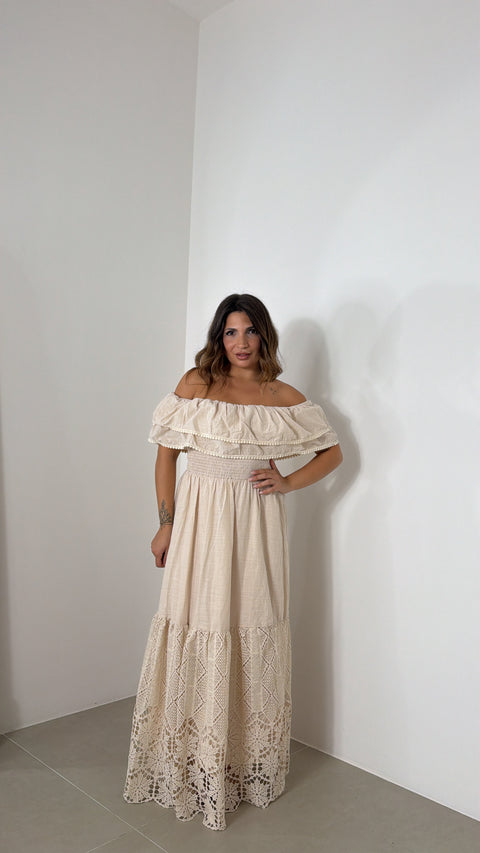 DRESS SCOLLO A BARCA BEIGE