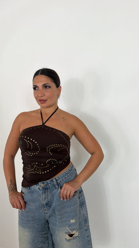 TOP CON BORCHIE MARRONE