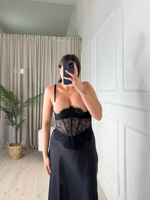 CORPETTO NUDE CON PIZZO NERO