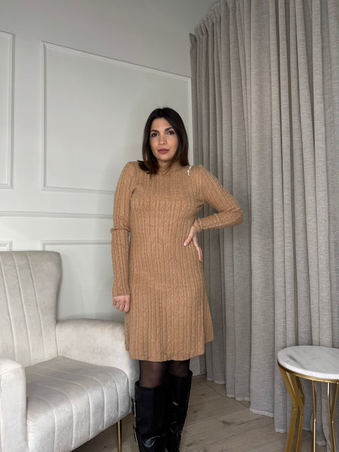 DRESS IN LANA CON TRECCINE CAMEL