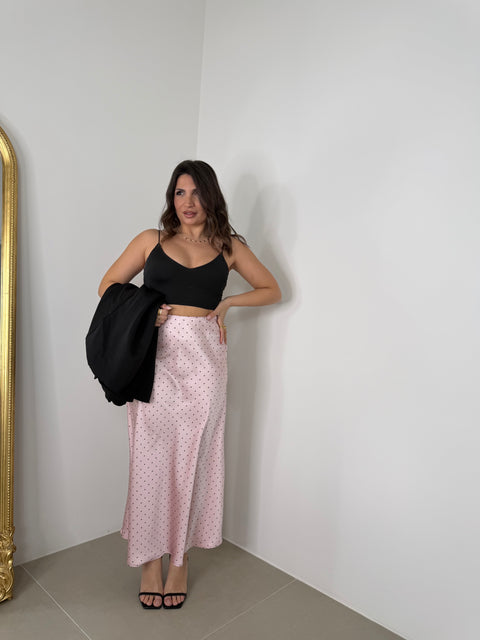 GONNA IN SATIN CON POIS ROSA